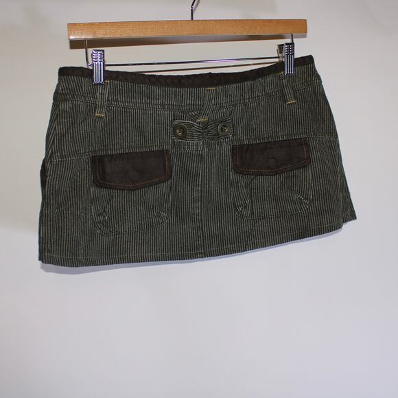 Y2K Gozo Brown Striped Steampunk Mini Skirt Size 2 - Picture 2 of 5